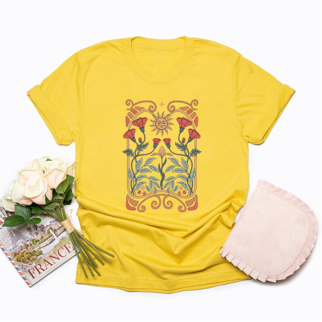 Boho Wildflowers Tshirt Boho Flowers T Shirt Women Short Sleeve Tshirts Vintage Casual Tops Floral Nature Tee Women Clothing