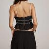 Women's 2 Piece Skirt Outfits Sleeveless Ruffle Trim Camisole Long Tie Up Skirt Set