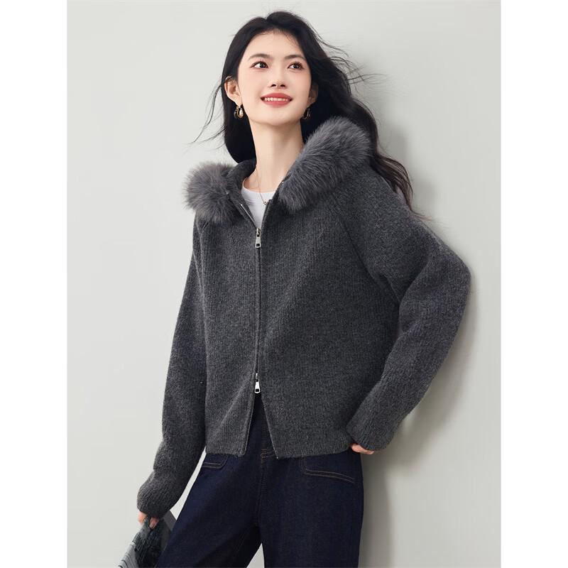 Women's Faux Fur Collar Knitted Cardigan
