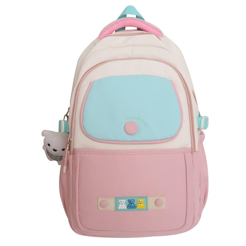 

Студенческий школьный рюкзак контрастного цвета для девочек в студенческом стиле, большой вместительный рюкзак розовый