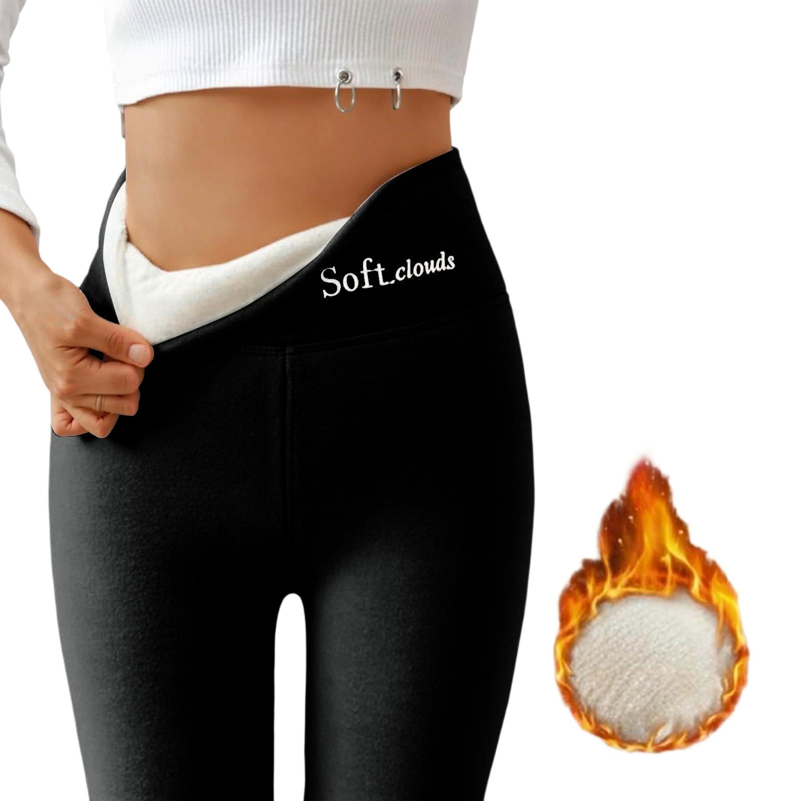 women s High Waist Embroidered Thermal Fleece Lined Leggings Winter Warm High Stretch Skinny Yoga Pants S