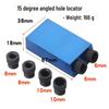 15° Blue Oblique Hole Locator Set with Three-Point Drill for DIY Woodworking