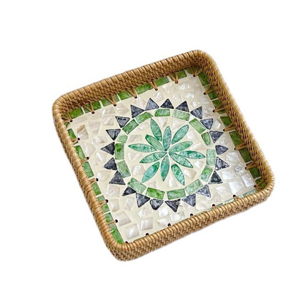 Hand Woven Rattan Shell Tray Colorful Bread Baskets Tray Splicing Shell Rattan Basket  Living Room