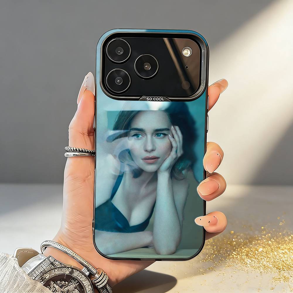 

Actress Emilia Clarke Phone Case For iPhone17 16 15 14 13 12 Pro Max Grey Black Matte Laser Metallic Aurora Funda iPhone15pro