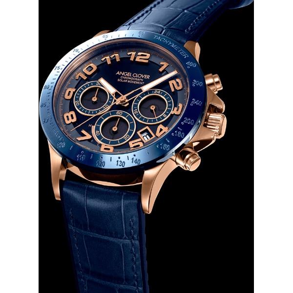 Angel Clover LUCE SOLAR Men's Leather Band LUS44PNV-NV Wrist Watch