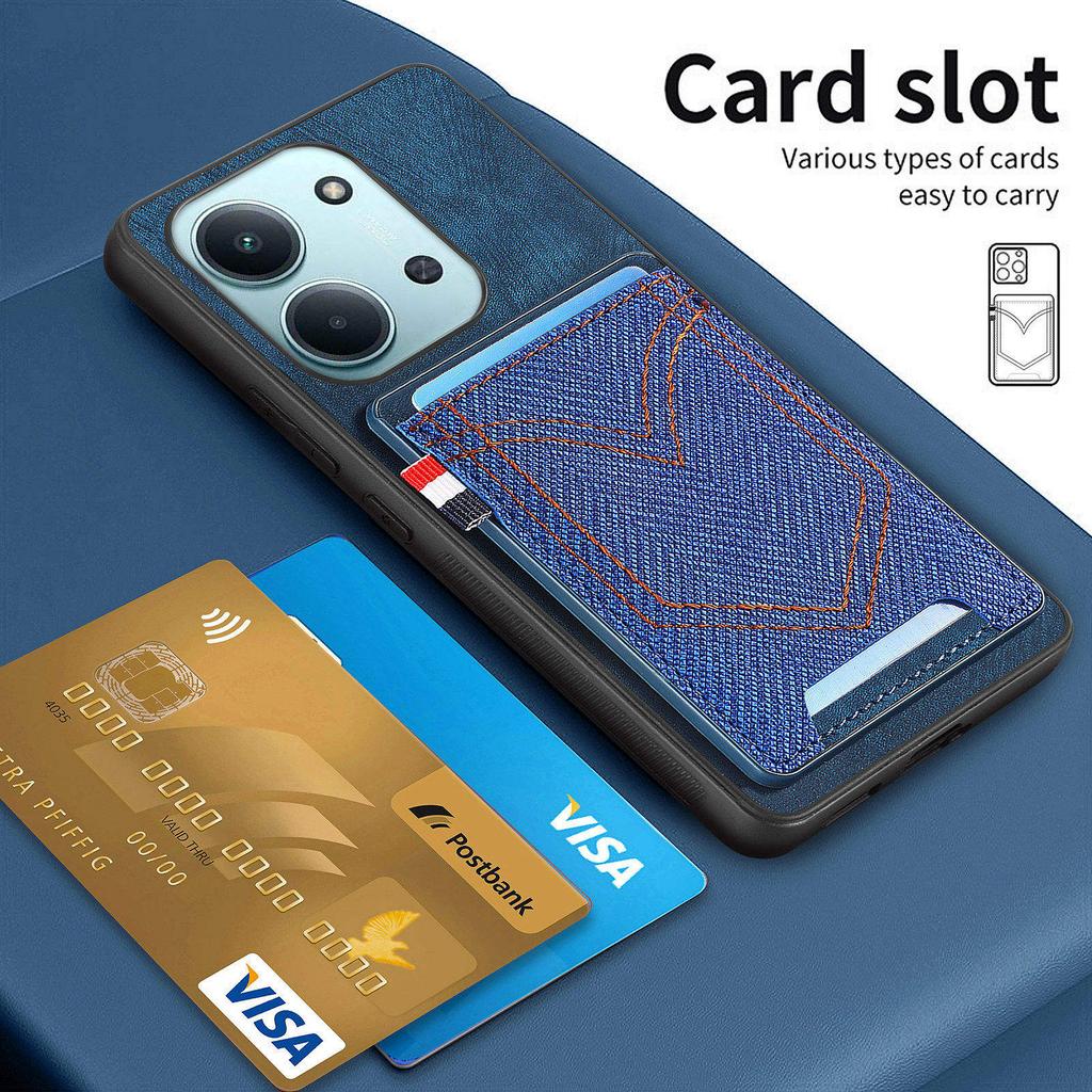 Phone Case For Xiaomi Redmi 15C 4G (EU) (173mm)/15C 5G (EU) (173mm) Retro Jean Cloth Texture Leather Back Cover with Card Holder