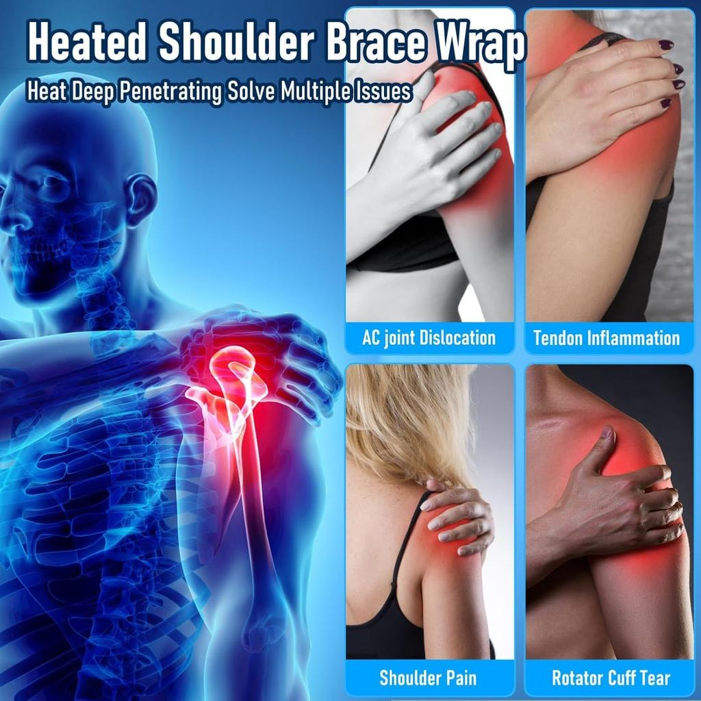 Electric Heated Shoulder Brace Wrap Pain Relief 3 Heat Levels Heating Pad Health Care Arm Shoulder Massage Support Belt Strap
