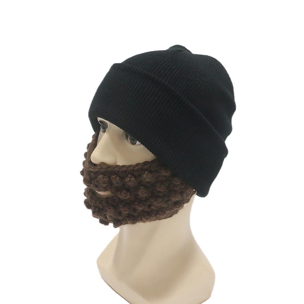 Big Beard Cold Hat Autumn and Winter Men's Mask Knitted Hat Warm Ear Protection Turned Wool Hat Personality Handsome Overelastic