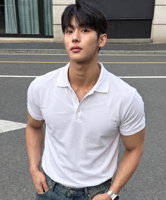 HERVINO Basic Cool Cotton Collared Short Sleeve Tee [White] (Type A)