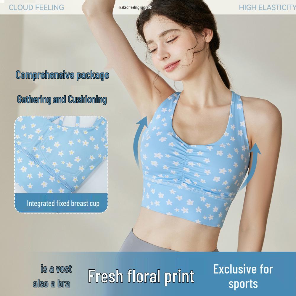 

Women s Summer Fresh Print Ruched Yoga Vest - Stylish Back Design for Outdoor Fitness XL