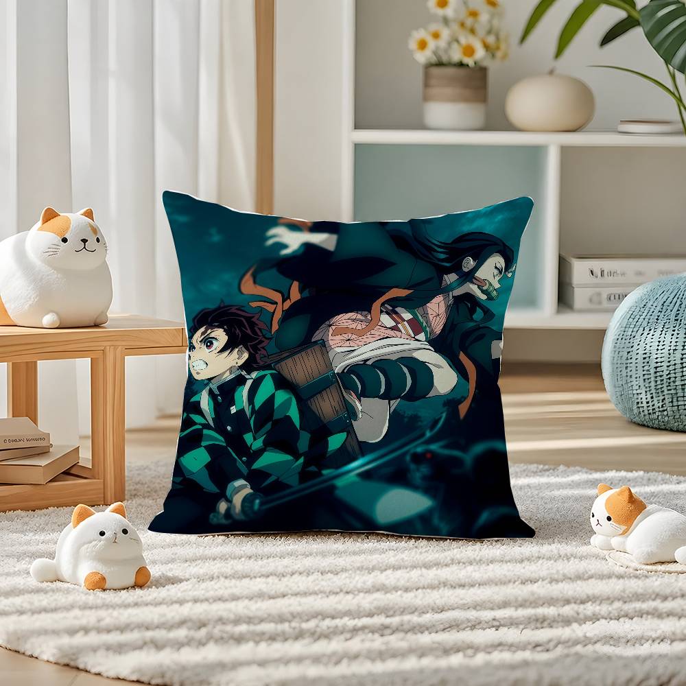 Demon Slayer Swordsmith Village Arc Anime Plush Pillow Cover Soft Short Plush Cushion Cover For Sofa Bedroom Home Decor Gift