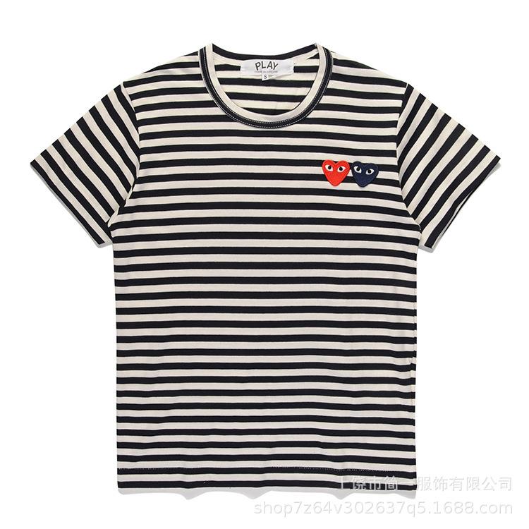 Spring and summer men's and women's same fashion trend striped Rei Kawakubo love printed crew neck T-shirt versatile