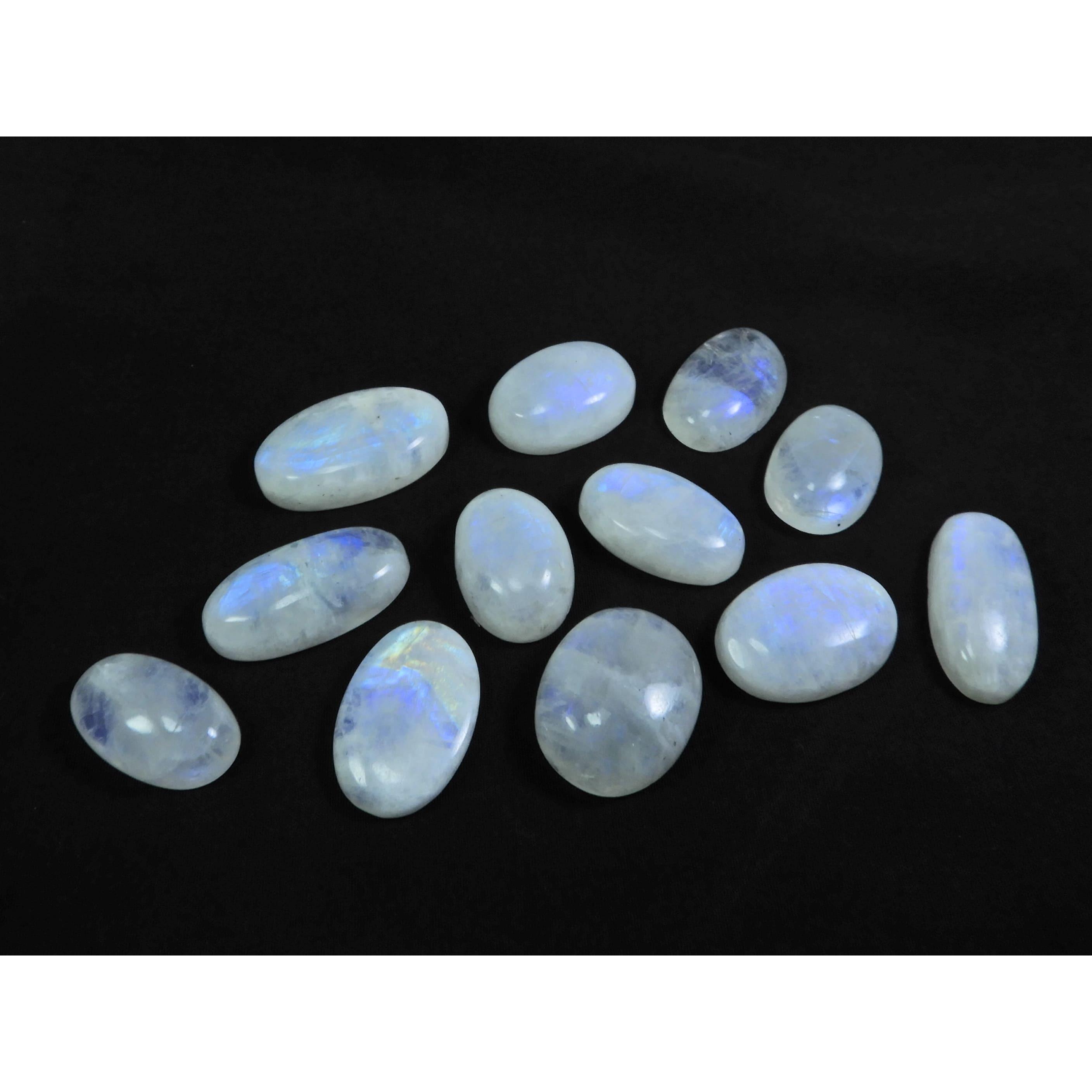 

13X20-15X27MM Natural Rainbow Moonstone Oval Cabochon 12Pcs Gemstone 261Cts. C-16