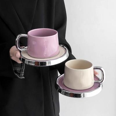 Französisch Silberrandiges Taro Lila Kaffeetasse Untertasse Set Leichter Luxus Keramiktasse Exquisite Nachmittagstee High End Kaffeetasse