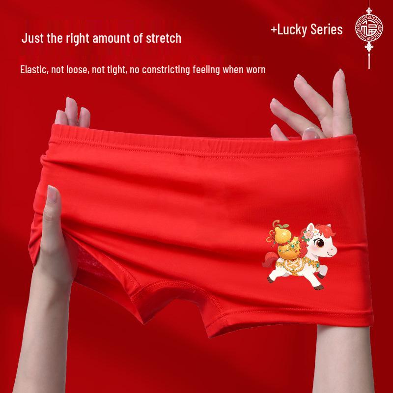Girls' 2026 Year of the Dragon Red Cotton Boxer Briefs, Breathable Class A Shorts for Children