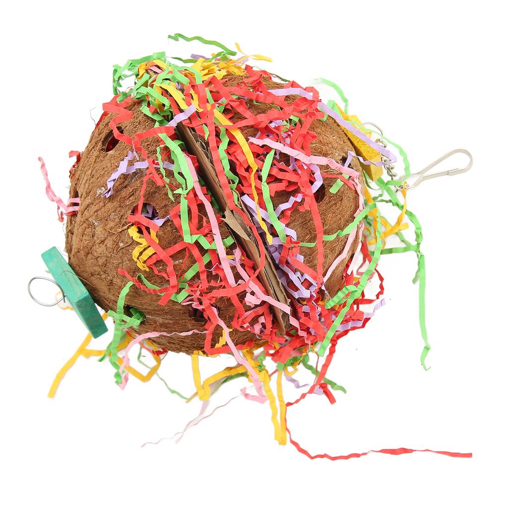 Kokosnussschale Vogel Schredderspielzeug Bunt Bissfest Papagei Futtersuch-Kauspielzeug für Wellensittiche