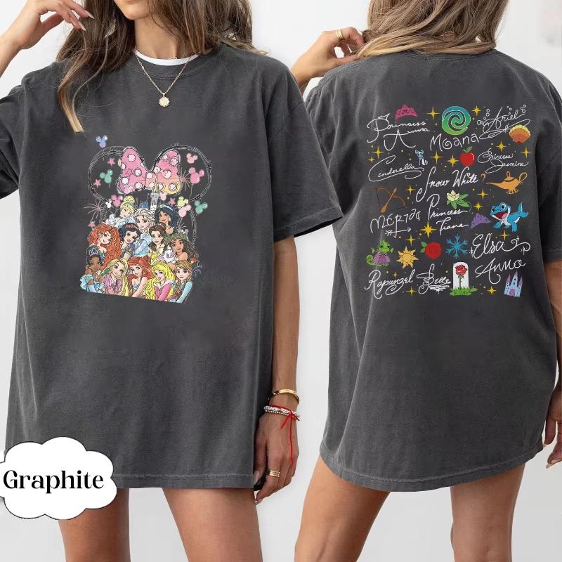 Princess Watercolor Magic Castle Princess Tshirt Princess Signature Sketch Womens Summer New Unisex Casual Tshirt S