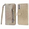 For Samsung Galaxy S24 Case Glittery Phone Wallet Cover with Zipper Pocket