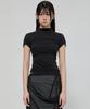 Peulleeoeob Asymmetrical Draped Mock Neck T-Shirt (Fl-126_Black)