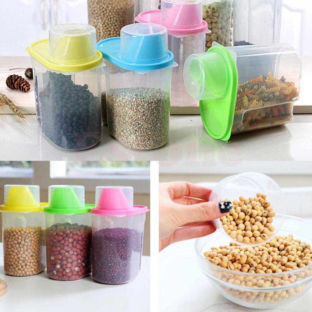 Home Kitchen Cereal Dispenser Candy Food Storage Box Containers Bins , 1.9L Pink