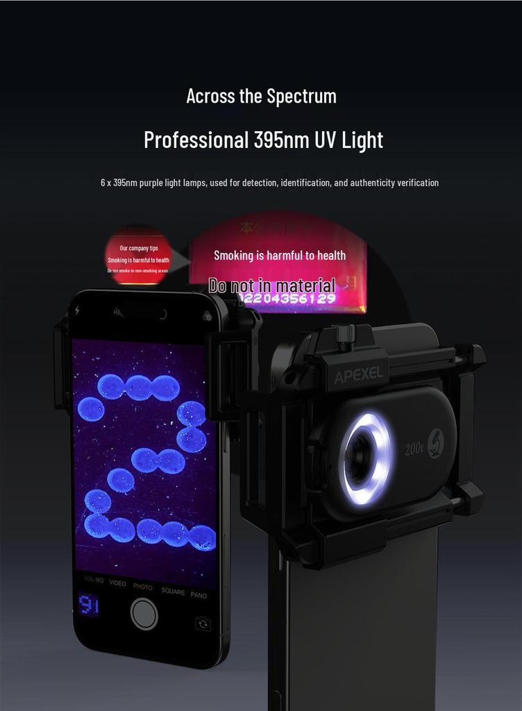 200x HD Optical Phone Microscope for Skin, Textile, and Biological Research