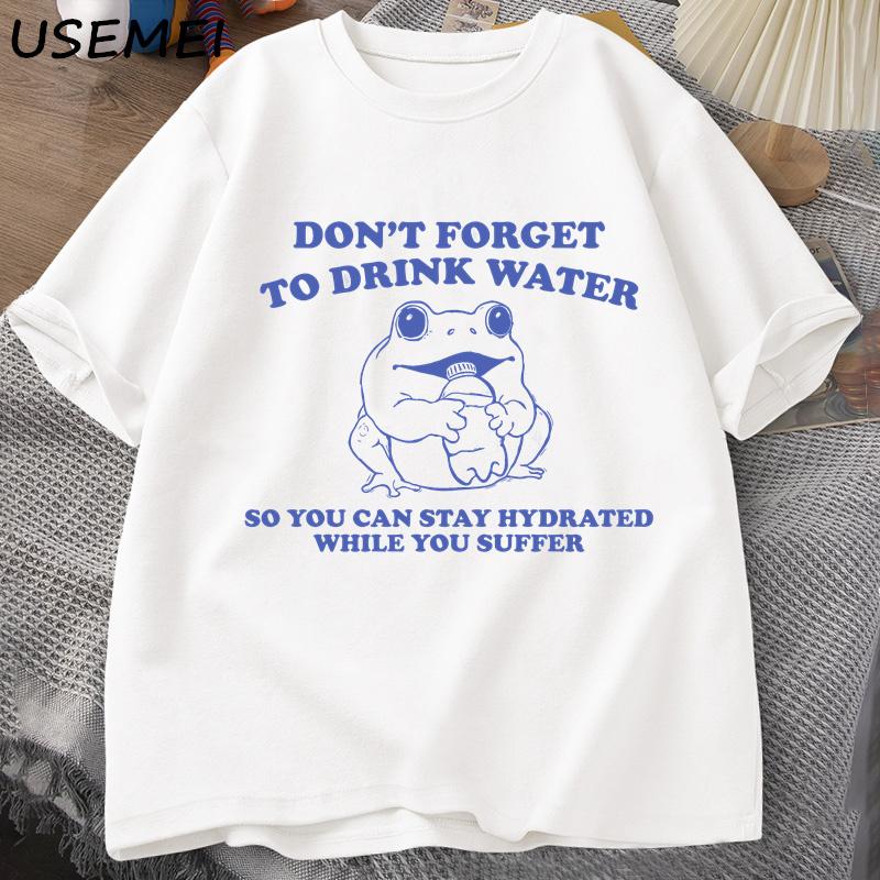 Stay Hydrated While You Suffer T-Shirt Vintage Style Funny Frog Graphic Tees Summer Cotton Short Sleeves T-shirts Oversized Tees
