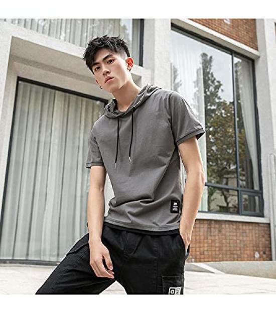 hoodie for summer hoodie for men [DIKAO] Short-sleeved men, clothing, short-sleeved t-shirt, hooded, plain, pullover, sweatshirt, simple, stylish,