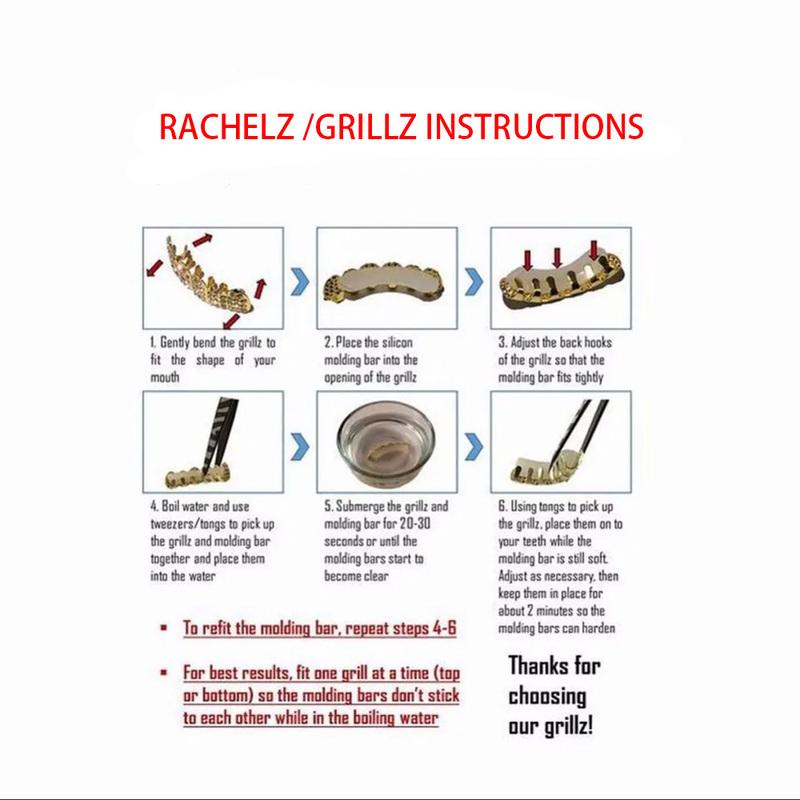 RACHELZ Fashion Glossy 8/8 Zircon Teeth Grillz Fangs Hip Hop CZ Stone Tooth Caps For Women Men Jewelry Halloween Gift