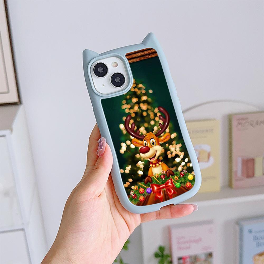 Cat Ear Soft Phone Case for iPhone 16 15 14 13 12 Pro Max Anti-Drop Transparent Acrylic Back Cover NY36 New Year Christmas Santa Claus Christmas tree