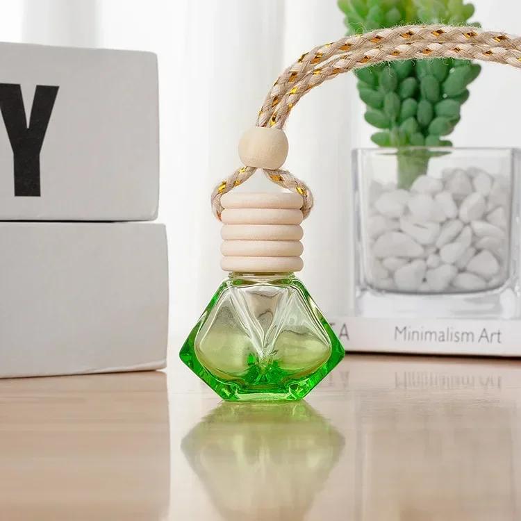1pcs Refillable Perfume Bottle Empty Colorful Diamond Glass Aromatherapy Essential Oil Vials Wood Lid with String