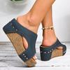 Fashion Retro Rivet Decor Wedges Sandals Women Summer Thick Sole Peep Toe Beach Slippers Woman Slip On Chunky Platform Sandals Plus Size