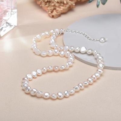 Colar de Pérolas Naturais de Água Doce Barrocas 5-6mm Joia da Moda para Presente, Colar Gargantilha de Prata 925 para Mulheres Meninas