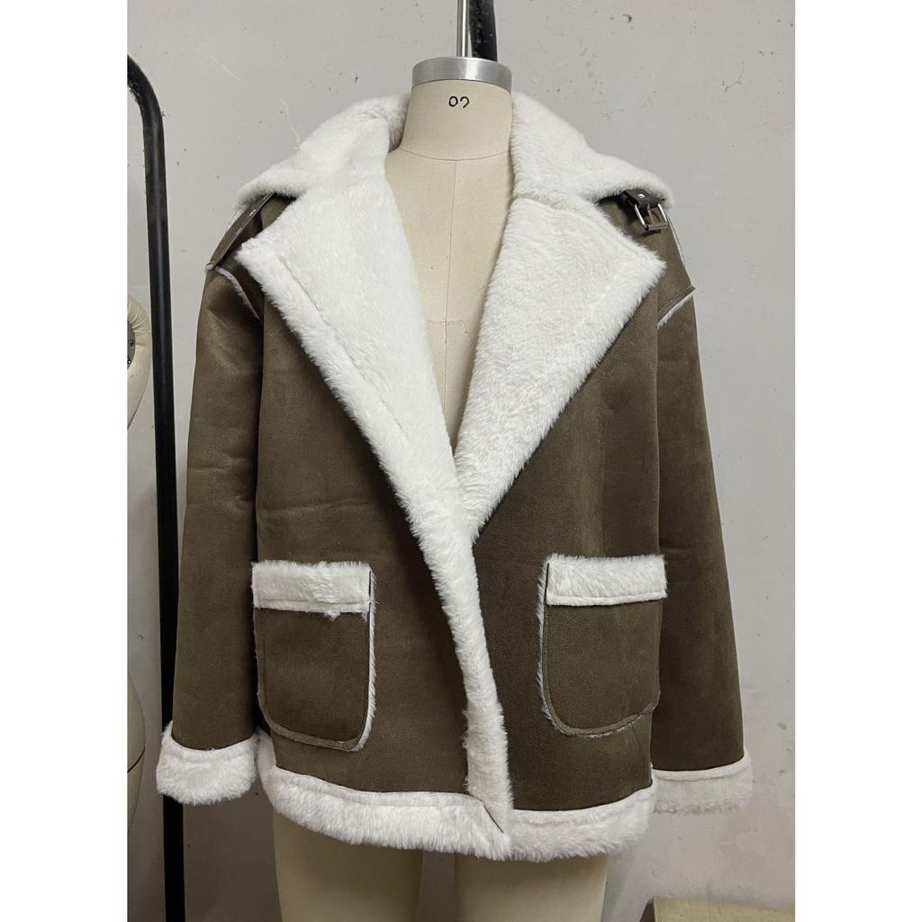 2026 New Women's Faux Fur Collar Jacket, Winter Warm Plush Cozy Casual Outwear with Fashionable Lapel Design for Cold Weather