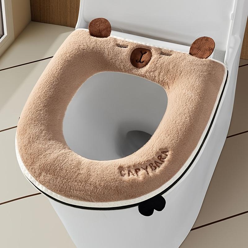 New Winter Thickened And Plush Toilet Seat Cover for Home Use, Featuring Cartoon Embroidery And a Built-In Handle