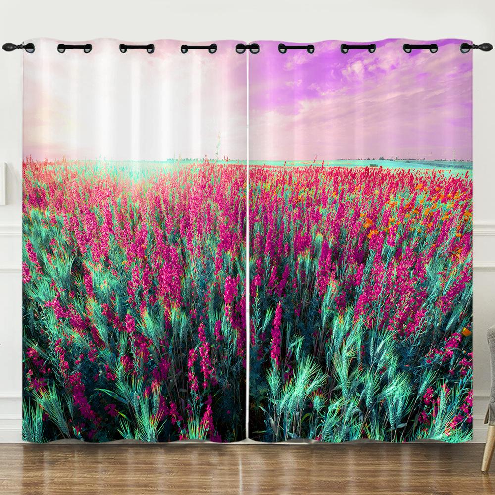 

Занавеска Пасторальный Подсолнух Цветочное Море Бамбуковый Лес Цифровая Печать Светонепроницаемая Занавеска на Люверсах 97cm*114cm*2