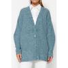 Blauer V-Ausschnitt Strick-Cardigan Tctaw24th00007