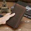 Men Genuine Crazy Horse Leather Long Wallet Vintage Zippered Phone Pocket Multi Compartment High Capacity Organizer Clutch Bag