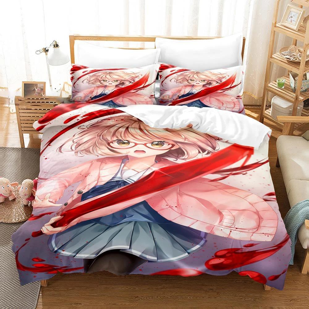 Anime Beyond the Boundary Mirai Kuriyama Bedding Set Boys Girls Twin Queen Size Duvet Cover Bed Kids Adult Home Textileextile