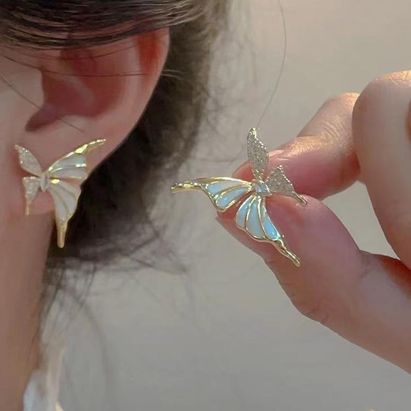Korean Fashion Zircon Butterfly Stud Earrings for Women Elegant Sweet Metal CZ Wedding Party Jewelry Gifts