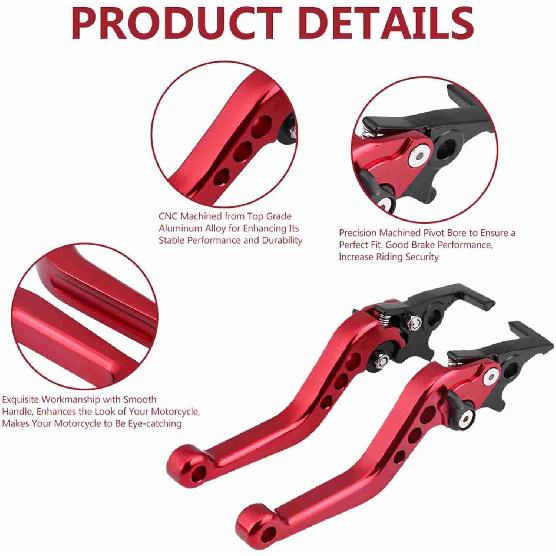 Acouto Dual Brake Lever 1 Pair CNC Aluminum Double Disc Brake Levers for Motorcycle Scooter Modification Below Red