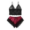 2 Pcs/Set Lady Pajamas Satin Bow Sleeveless Crop Top See-Through Lace Patchwork