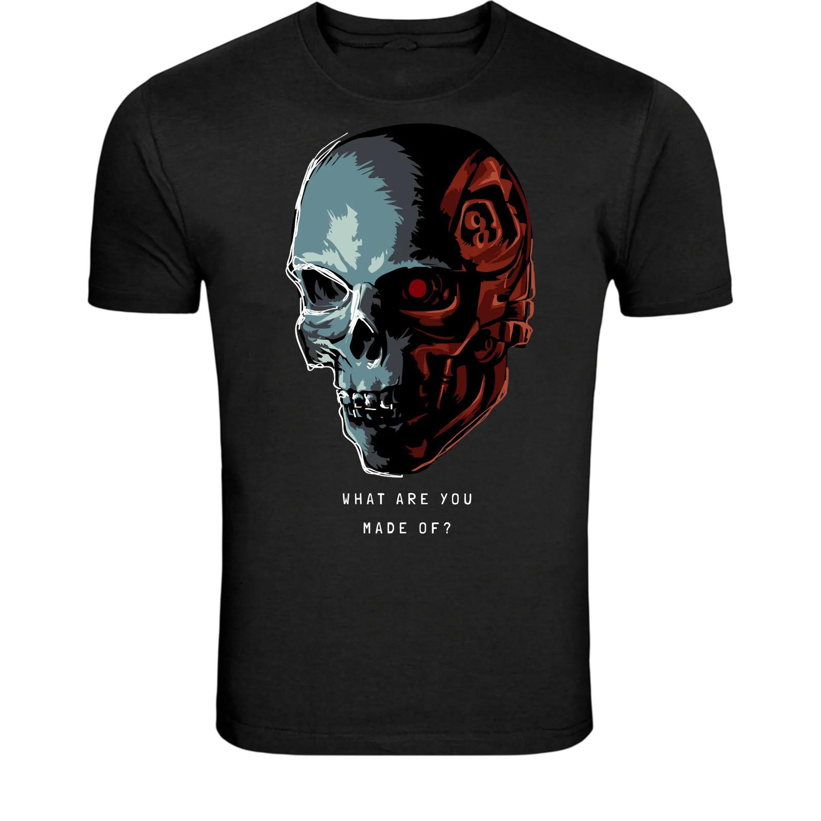Half Skull Cyborg Face T-Shirt - Dark Tech Graphic Tee S