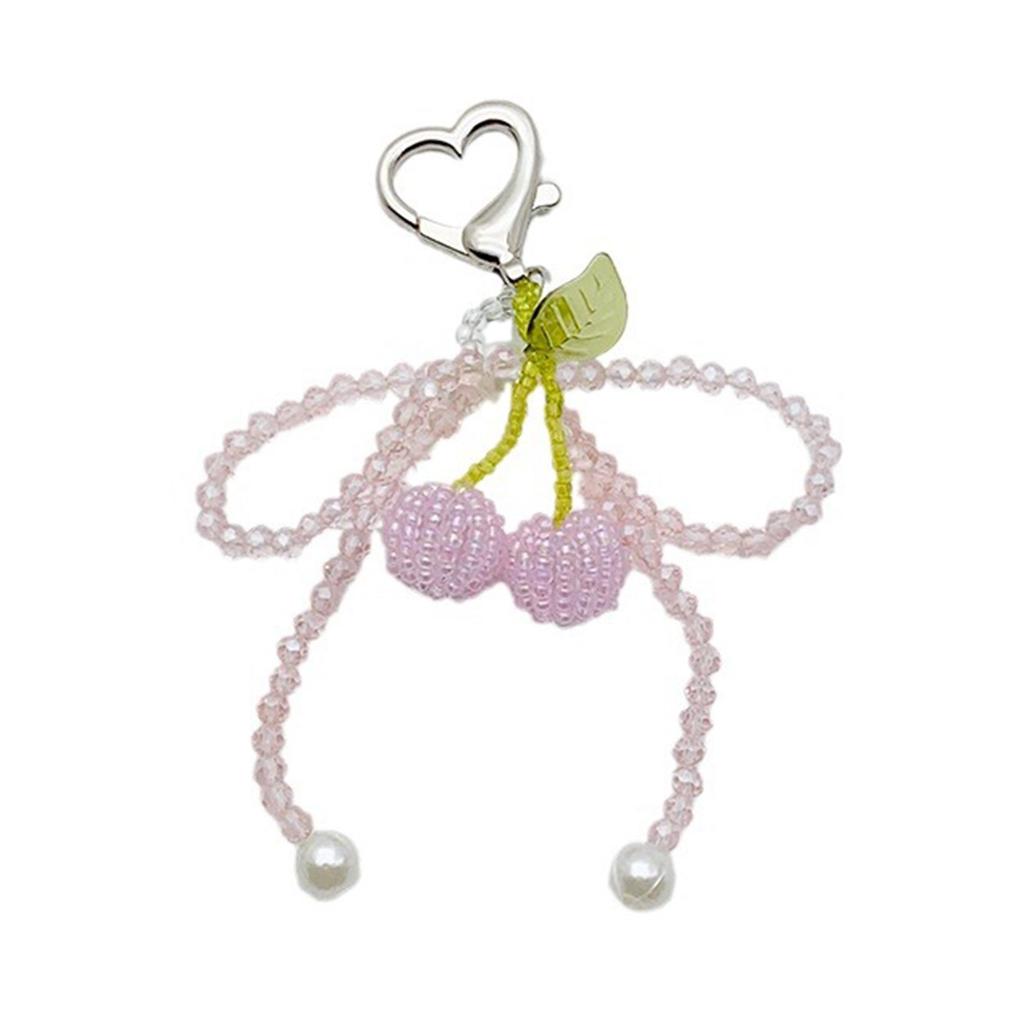 Elegant Crystal Beaded Bowknot Keyring Sweet Cherries Bowknot Key Chain with Crystal Beads Personalized Keyring Ornament