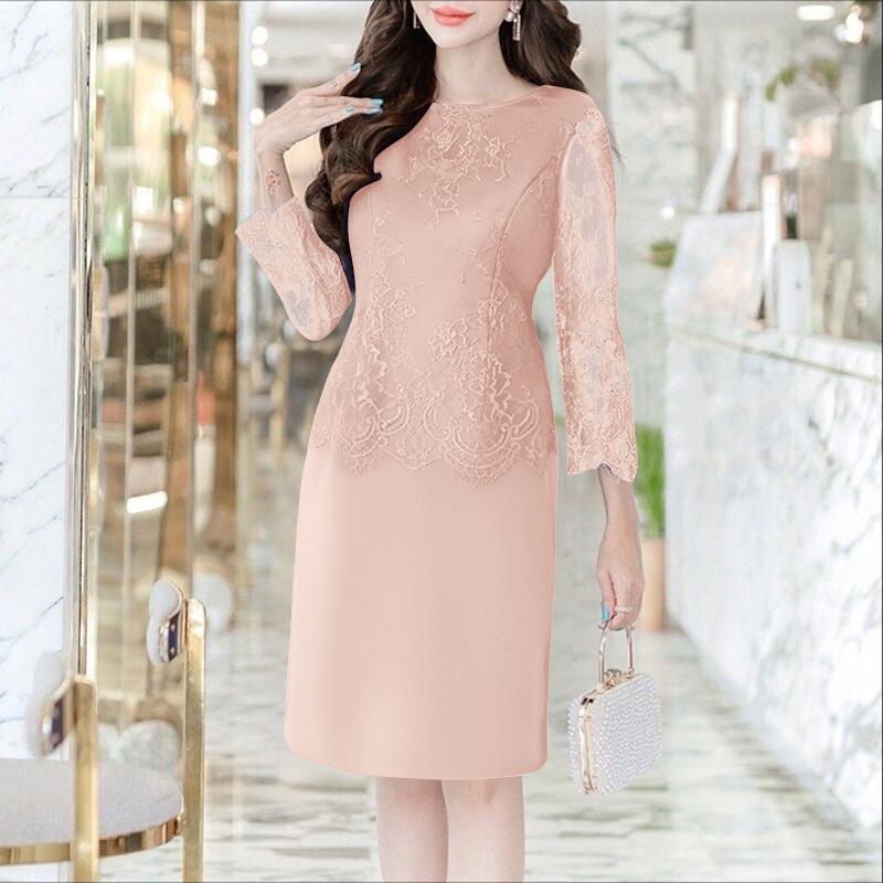 

ZANZEA Женское повседневное летнее платье-футляр с кружевными рукавами 3/4 и лоскутным дизайном S