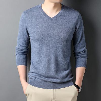 Spring and Autumn Men's Woolen Sweater V-neck Pullover Long Sleeve Woolen Knitted Bottom Sweater Fashion Men's Casual Woolen Sweater Interior
