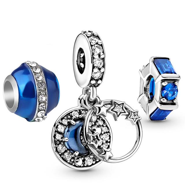 3pcs /Lot Blue Enamel Globe Charms Beads Star Pendant Fit Diy Brand Charm Bracelets Necklaces For Women Fashion Jewelry Making
