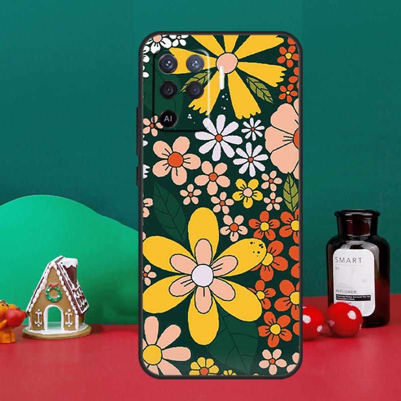 

70s Psychedelic floral flowers Case For Oppo A16 A76 A96 A17 A60 A40 A80 A98 A58 A78 A18 A38 A57 A74 A54 A94 A15 A5 A6 Pro OPPO A77 5G