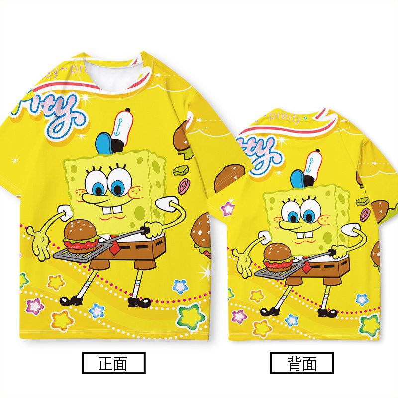 SpongeBob SquarePants 3D Printed Character Pattern T-shirt, Quick Drying Round Neck Short Sleeved Casual Woven Top