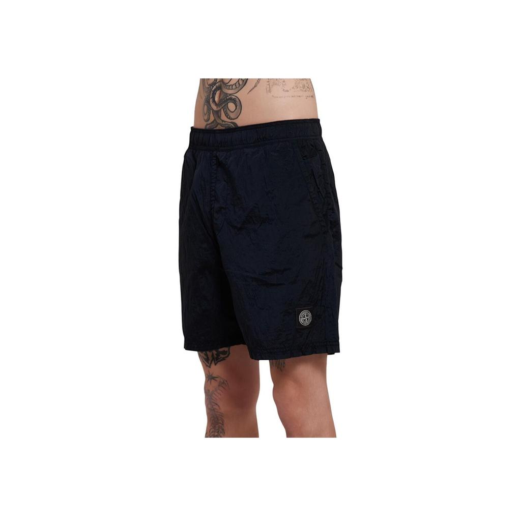 STONE ISLAND Spring Summer Metallic Nylon Solid Color Elastic Straight Leg Logo Casual Shorts Men Shorts Navy-Blue 1015B0943-V0020