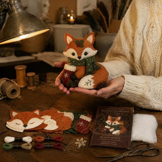 Layered Fabric Sewing Patterns Christmas Animals Patchwork Kit for Adults Beginners, DIY Holiday Textile Art Kits Craft Set Home Decoration, Handmade